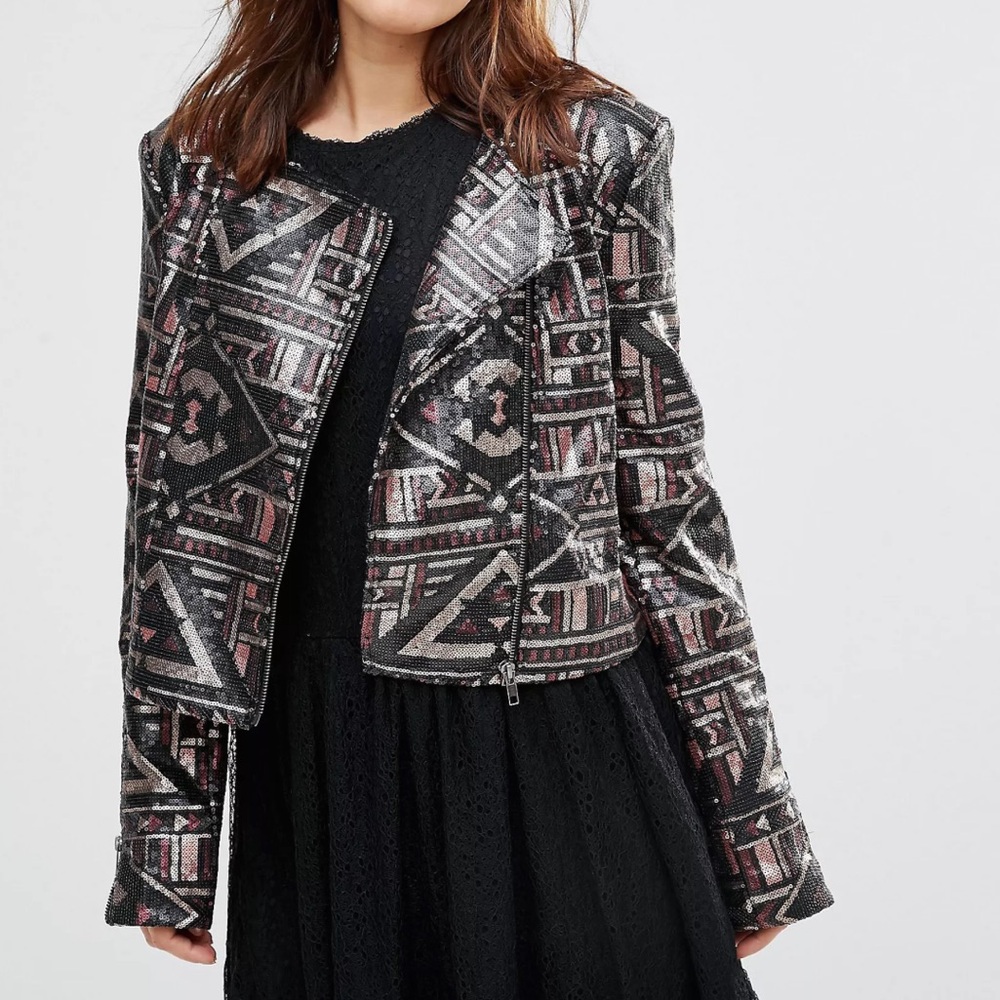 The Jetset Diaries Snake Charmer sequin moto jacket